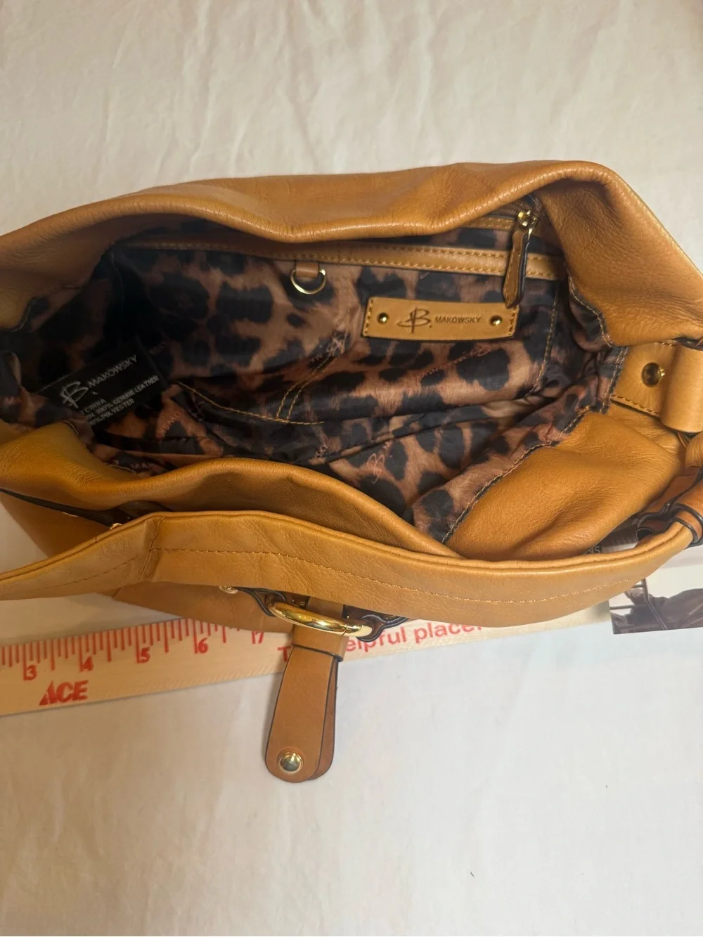 b. makowsky Cognac Leather Hobo with Gold Ring Detail